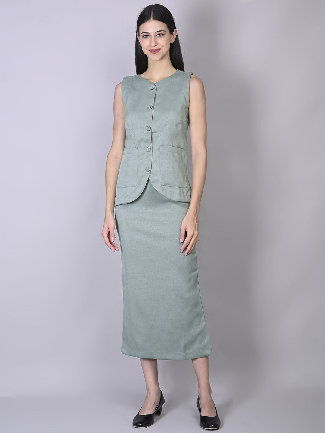 FNOCKS Linen V-Neck Waistcoat With Skirt Co-Ords