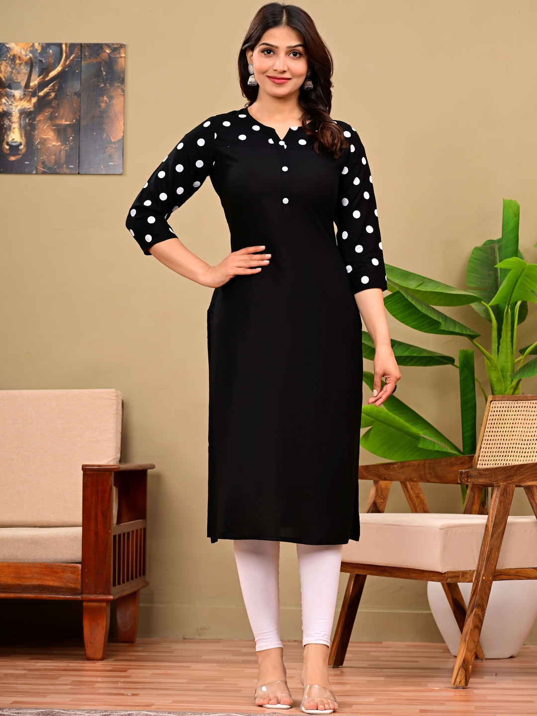 DARGU Womens Polka Dot Printed Black Rayon Peplum Kurta
