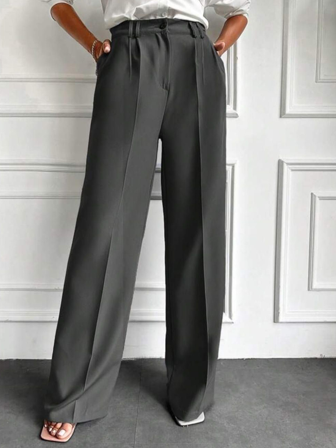 BROADSTAR Women Smart High-Rise Easy Wash Pleated Trousers