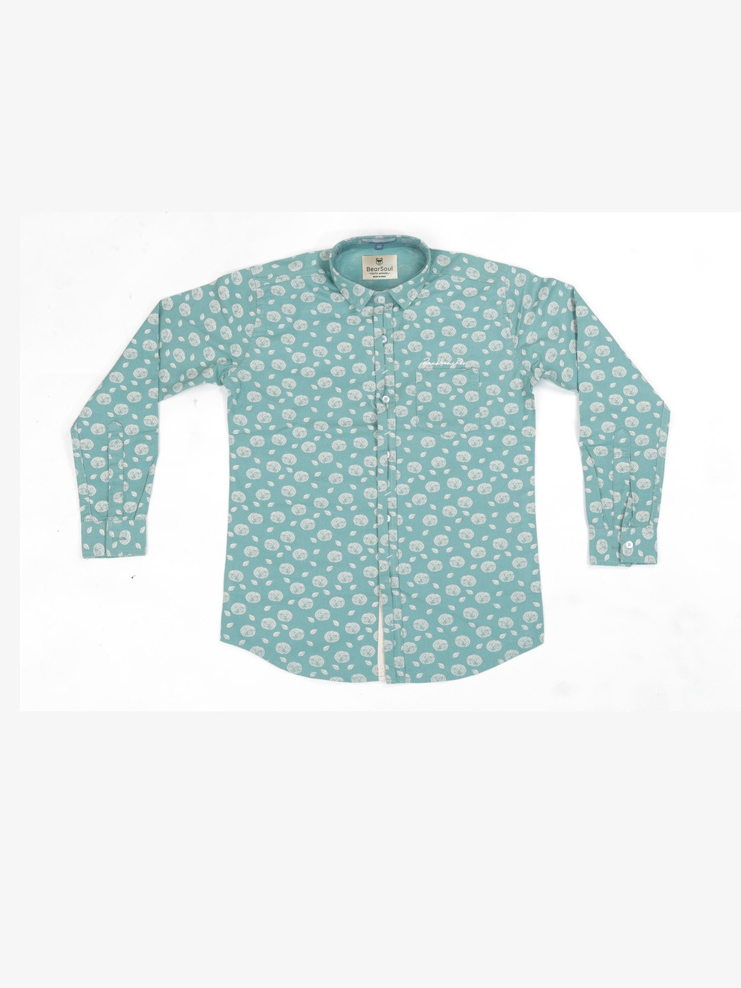 BEARSOUL Boys Green Printed Cotton Shirt