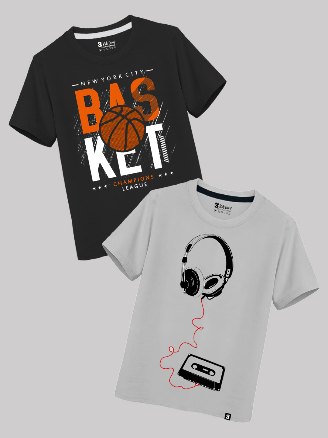 Kids Basket Boys Pack Of 2 Typography Printed Round Neck T-shirts