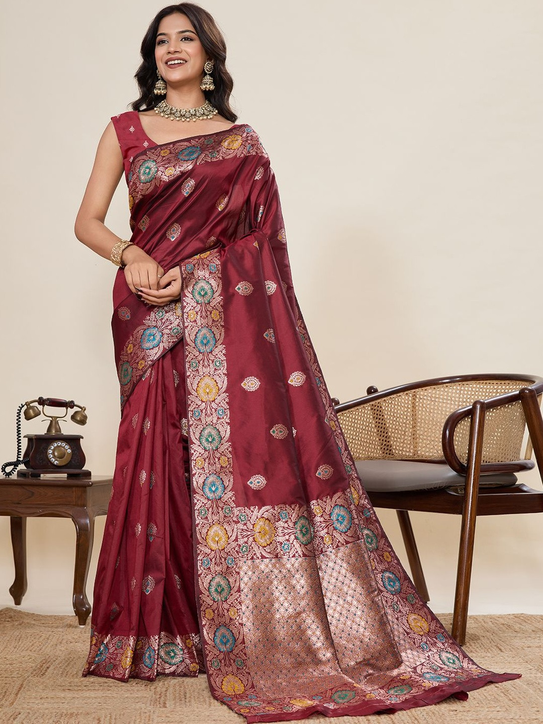 VS MALL Ethnic Motifs Zari Art Silk Heavy Work Paithani Saree