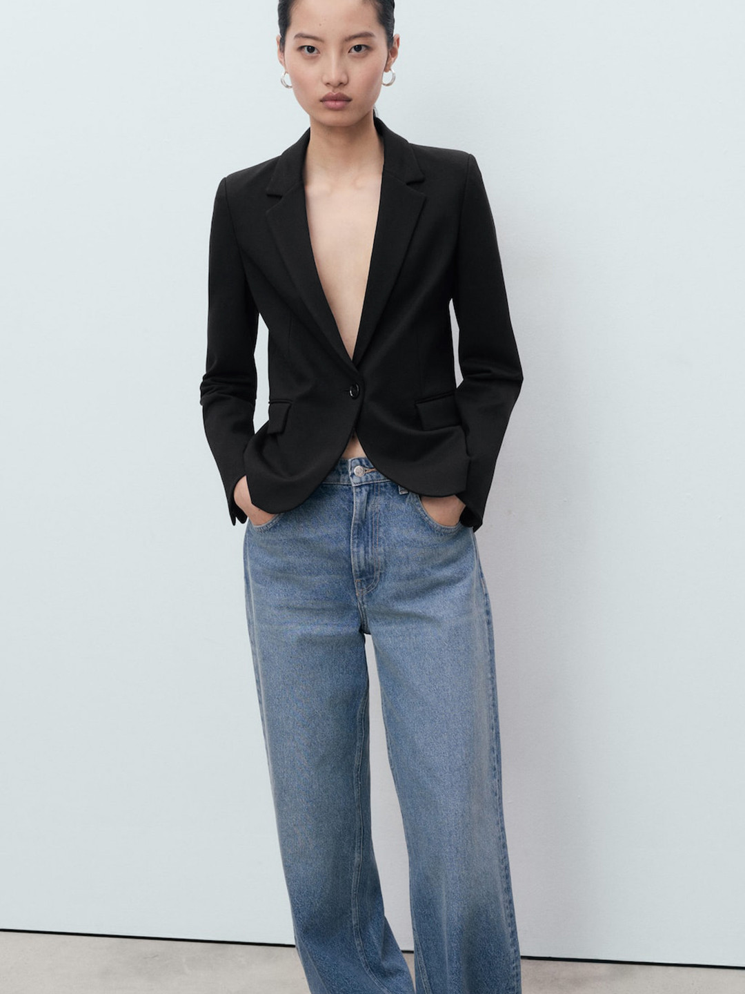 MANGO Notched Lapel Paneled Single-Breasted Blazer