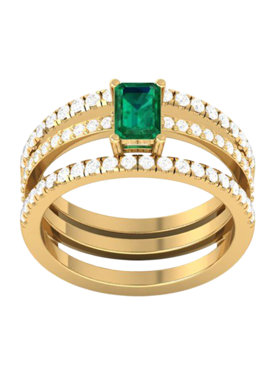 Eddicted 925 Sterling Silver 4K Gold-Plated Emerald & AD Studded Finger Ring