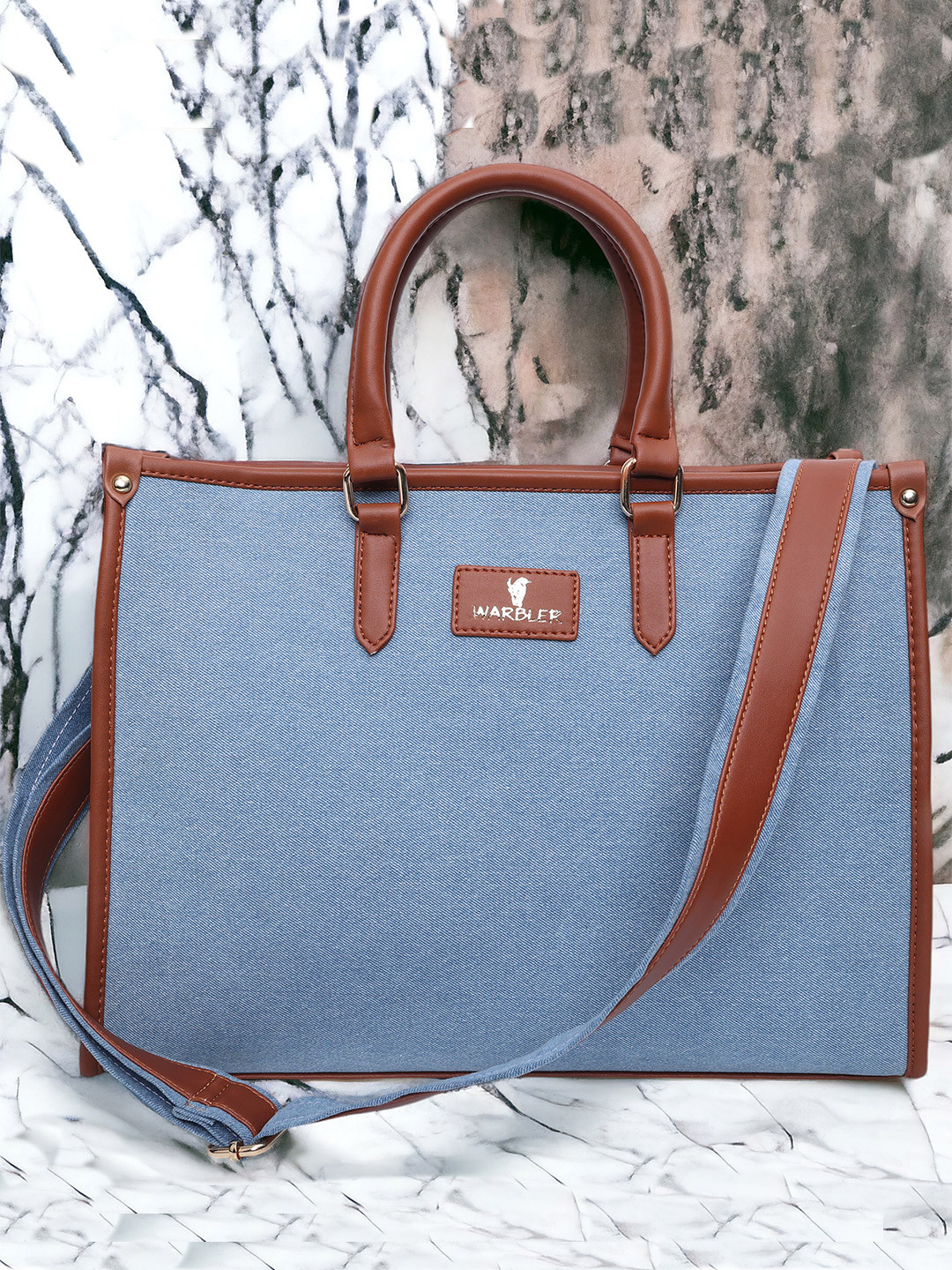 Warbler Brand Logo Textured Structured Tote Bag