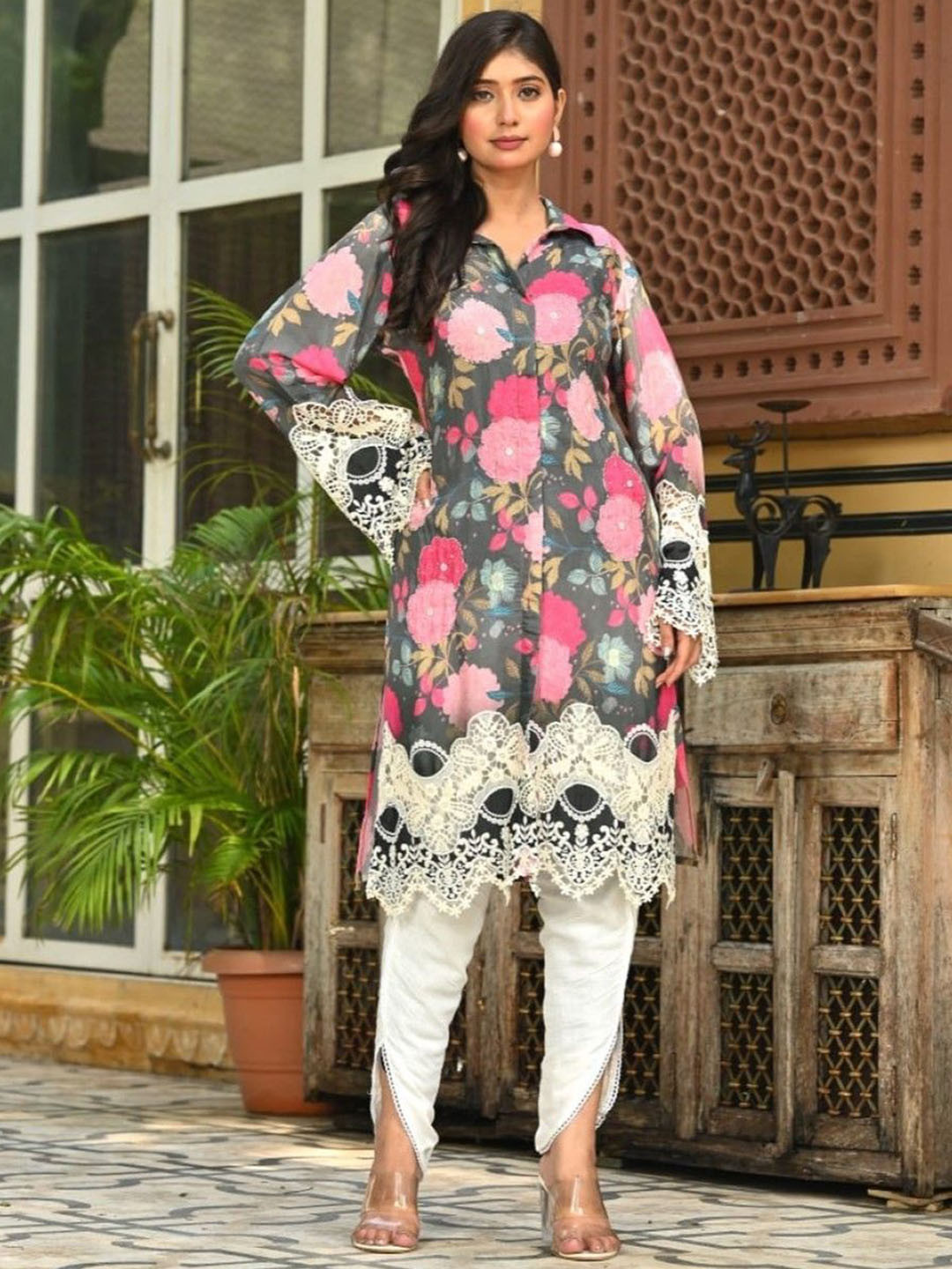 AUTUMN LANE Women Floral Printed Kurta with Dhoti Pants