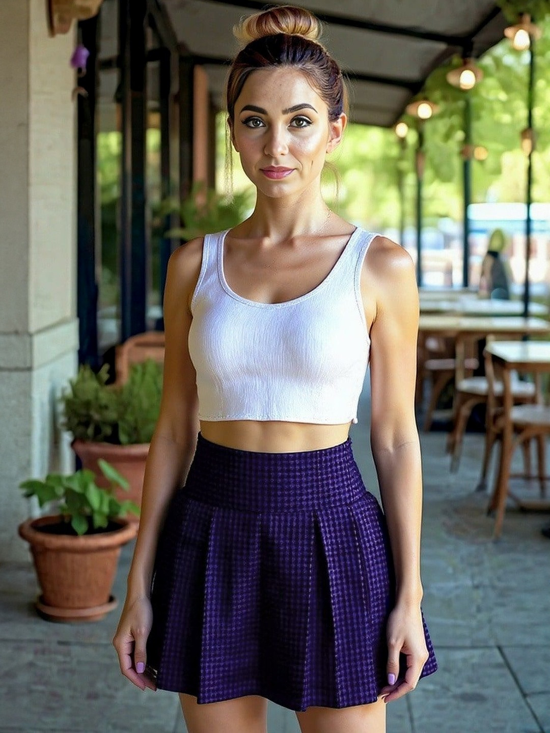 DressBerry Women Cotton Houndstooth Pleated With Sleek Side Zipper Mini Skirt