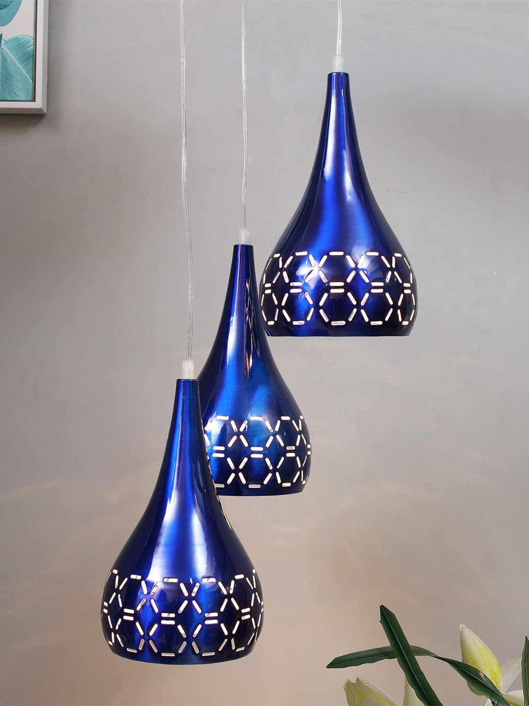 Homesake Blue Set Of 3 Spining Cross Cut Hanging pendant Lamp