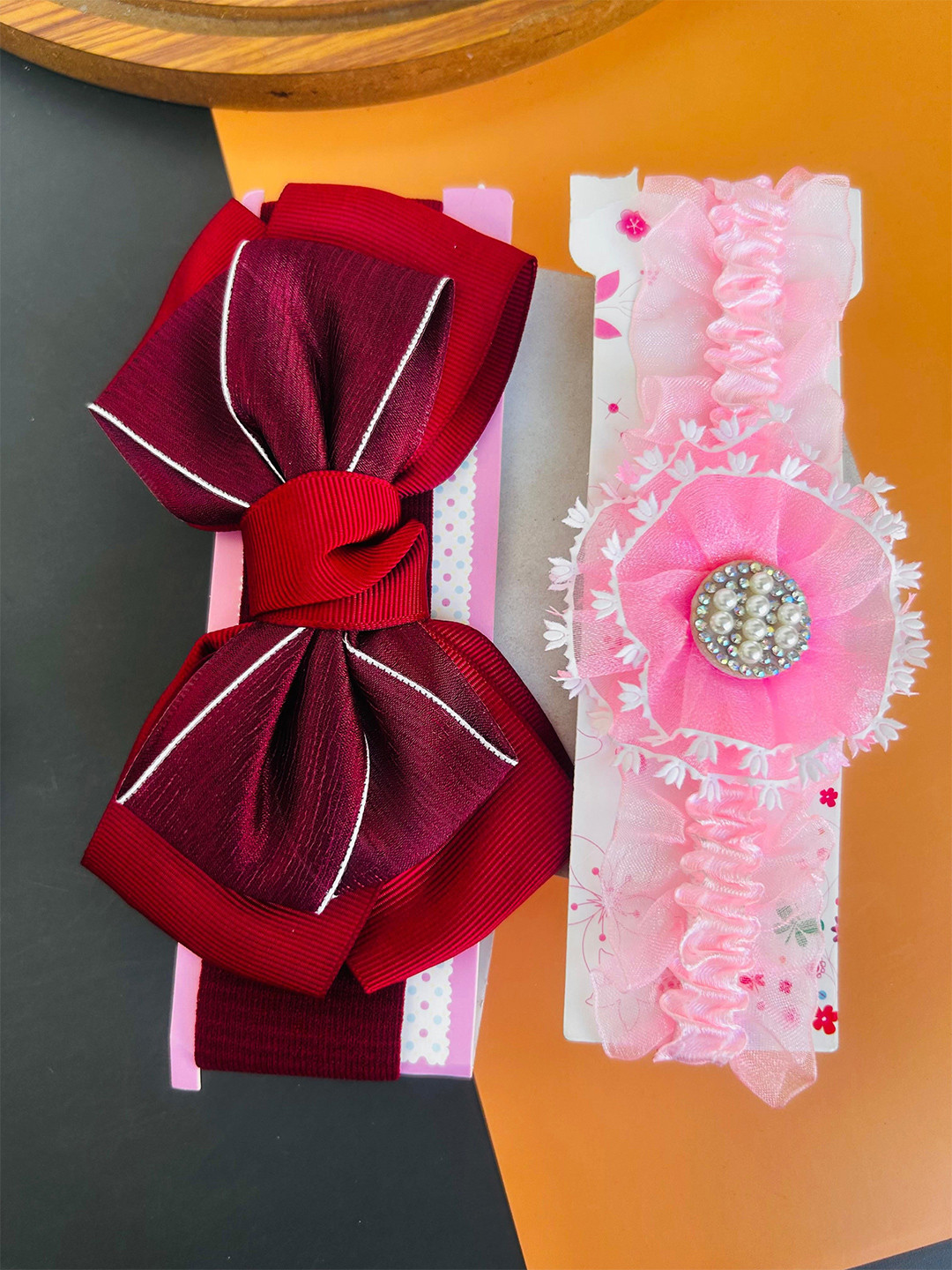 Radhya Accessories Girls Set of 2 Bow Flower Elastic Headbands