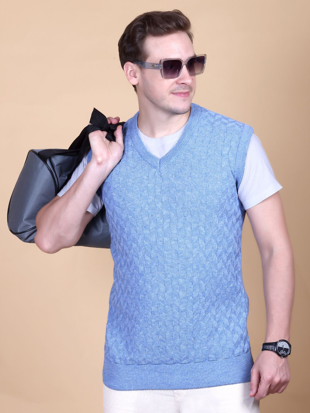VENATORIA Men Self Design V Neck Sleeveless Sweater Vest