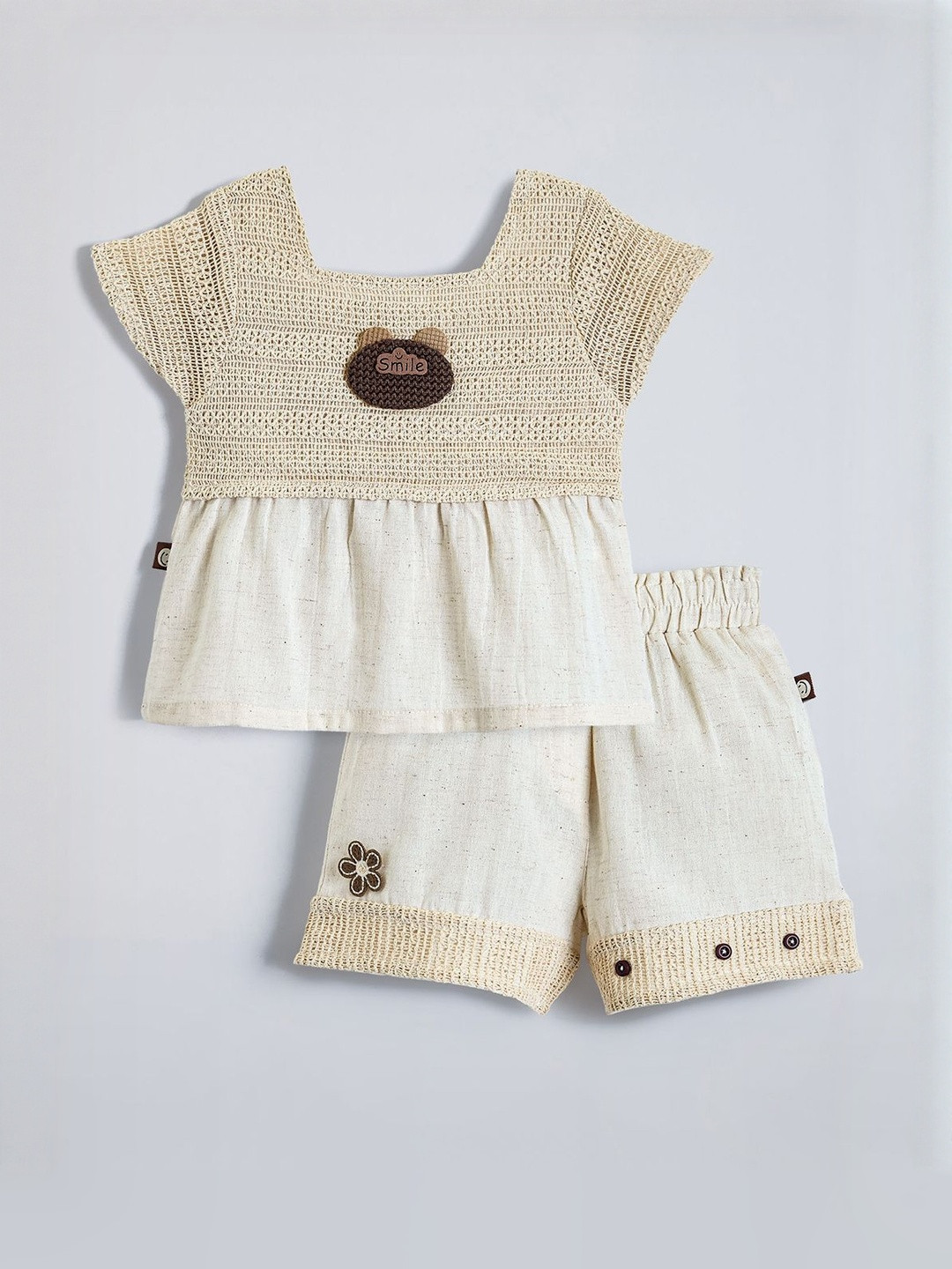 Hopscotch Girls 2-Pc Crochet Detail Cotton Short Set