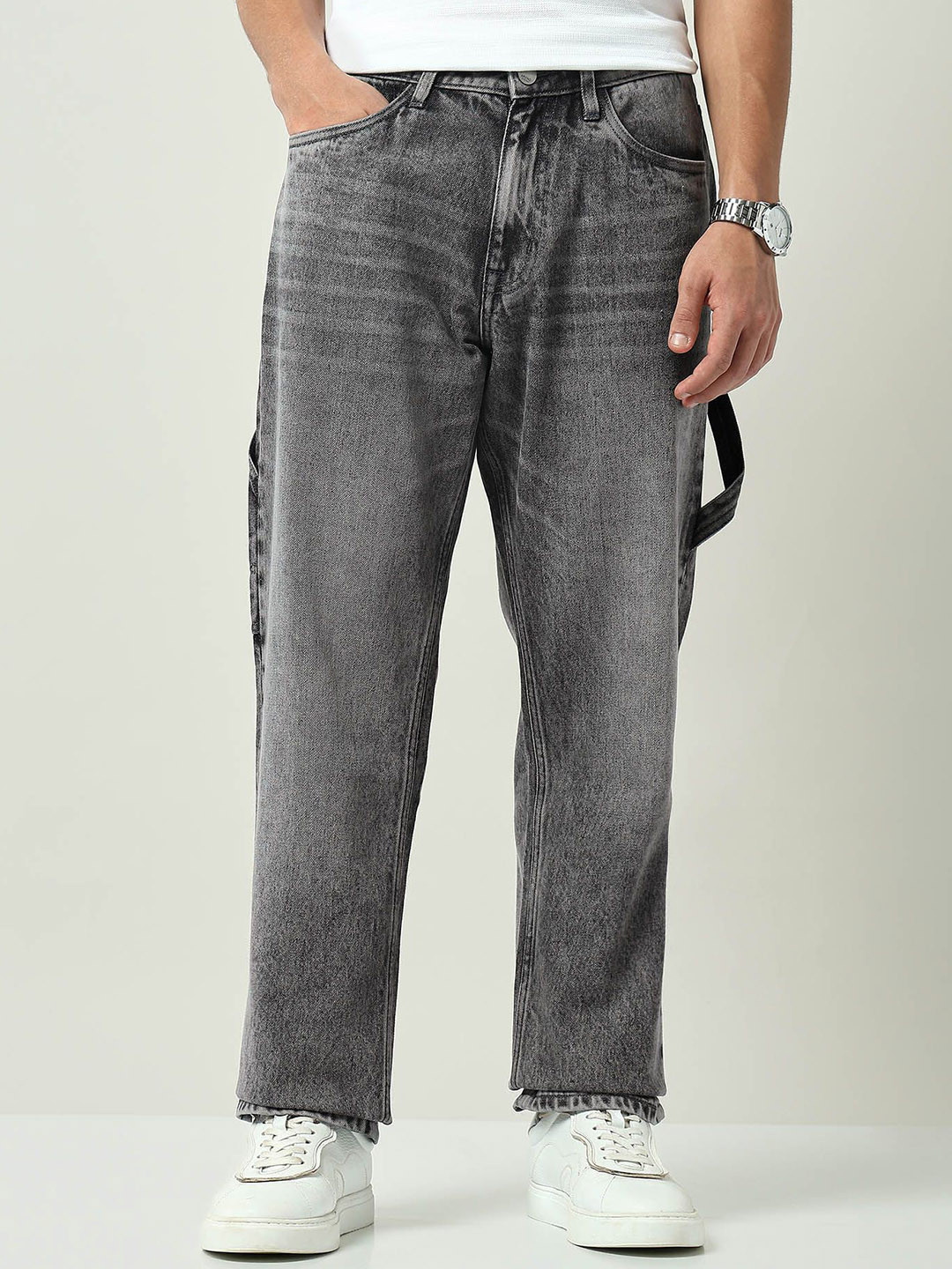 AD By Arvind Men Baggy Mid-Rise Heavy Fade Cotton Jeans