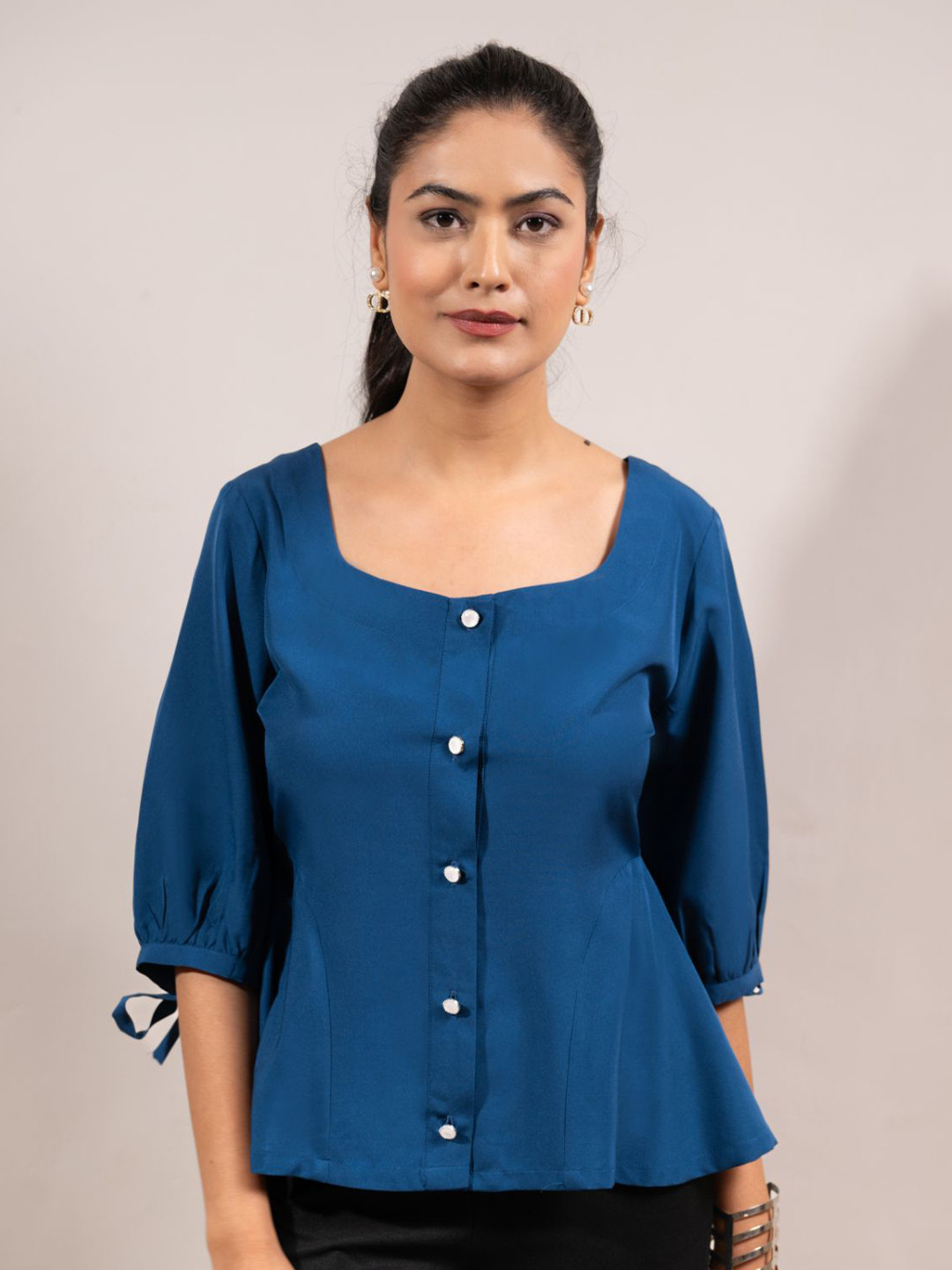 PRIDEWEAR Tie Ups Crepe Peplum Top