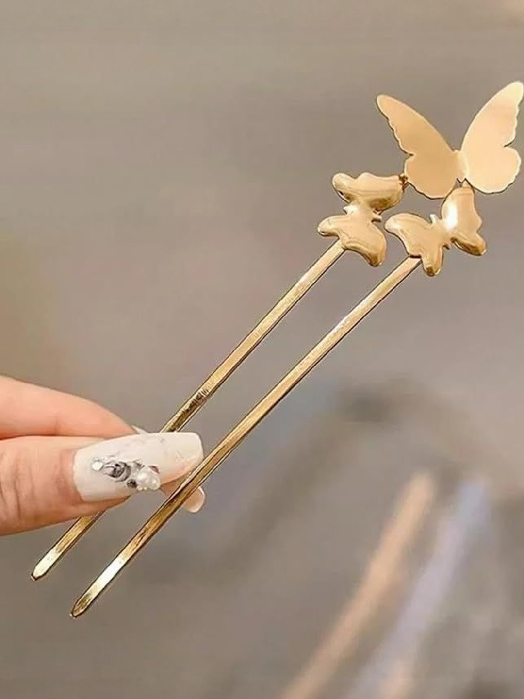 Beauty Flow Women Gold Plated U-Shaped Butterfly Tassel Hairpin