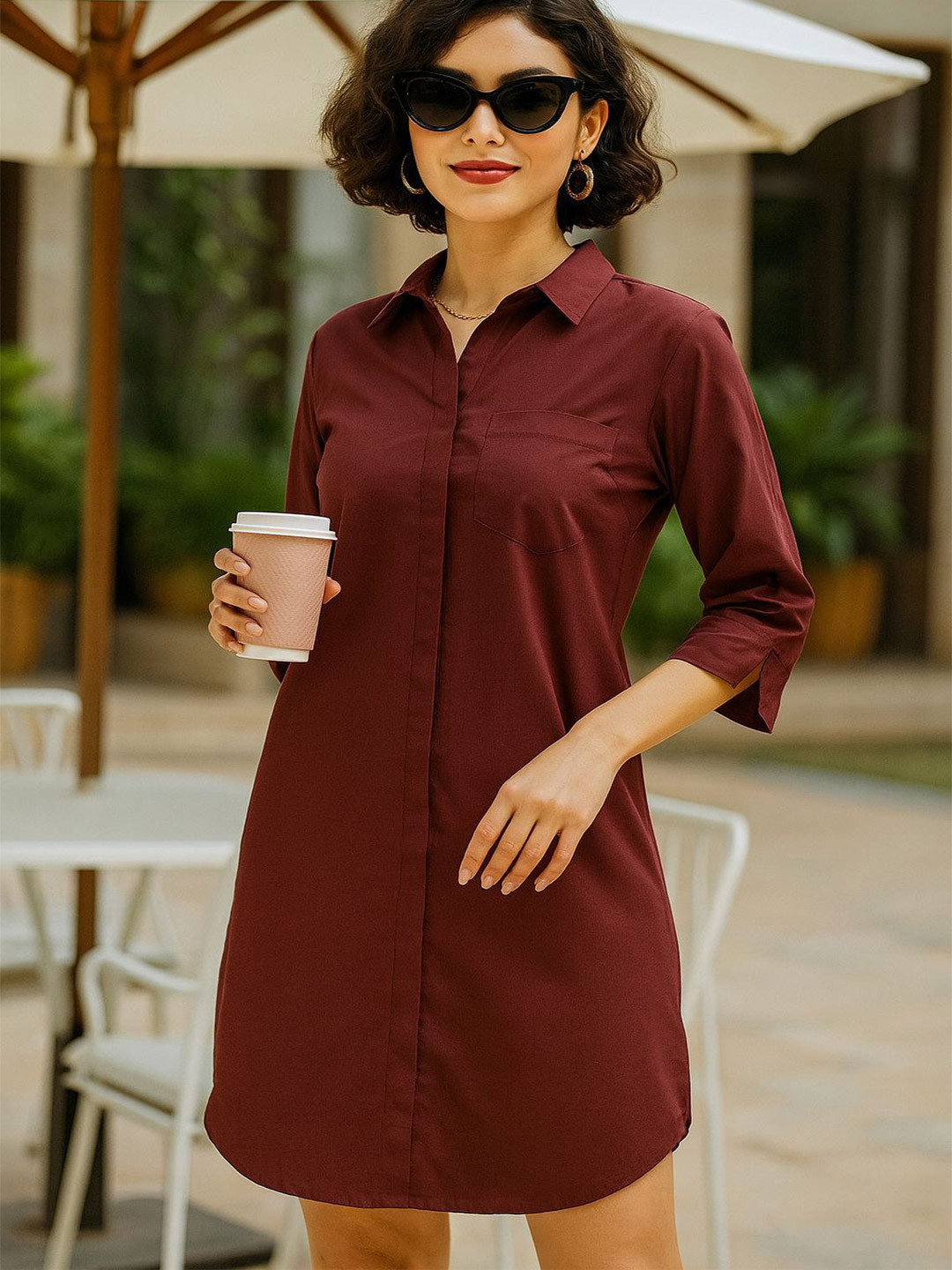 Hancock Women Solid Pure Cotton Formal Shirt Dress