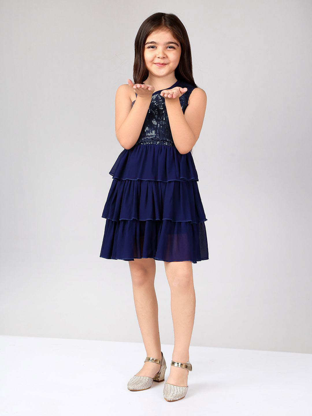 Naughty Ninos Girls Sequined Layered Dresses