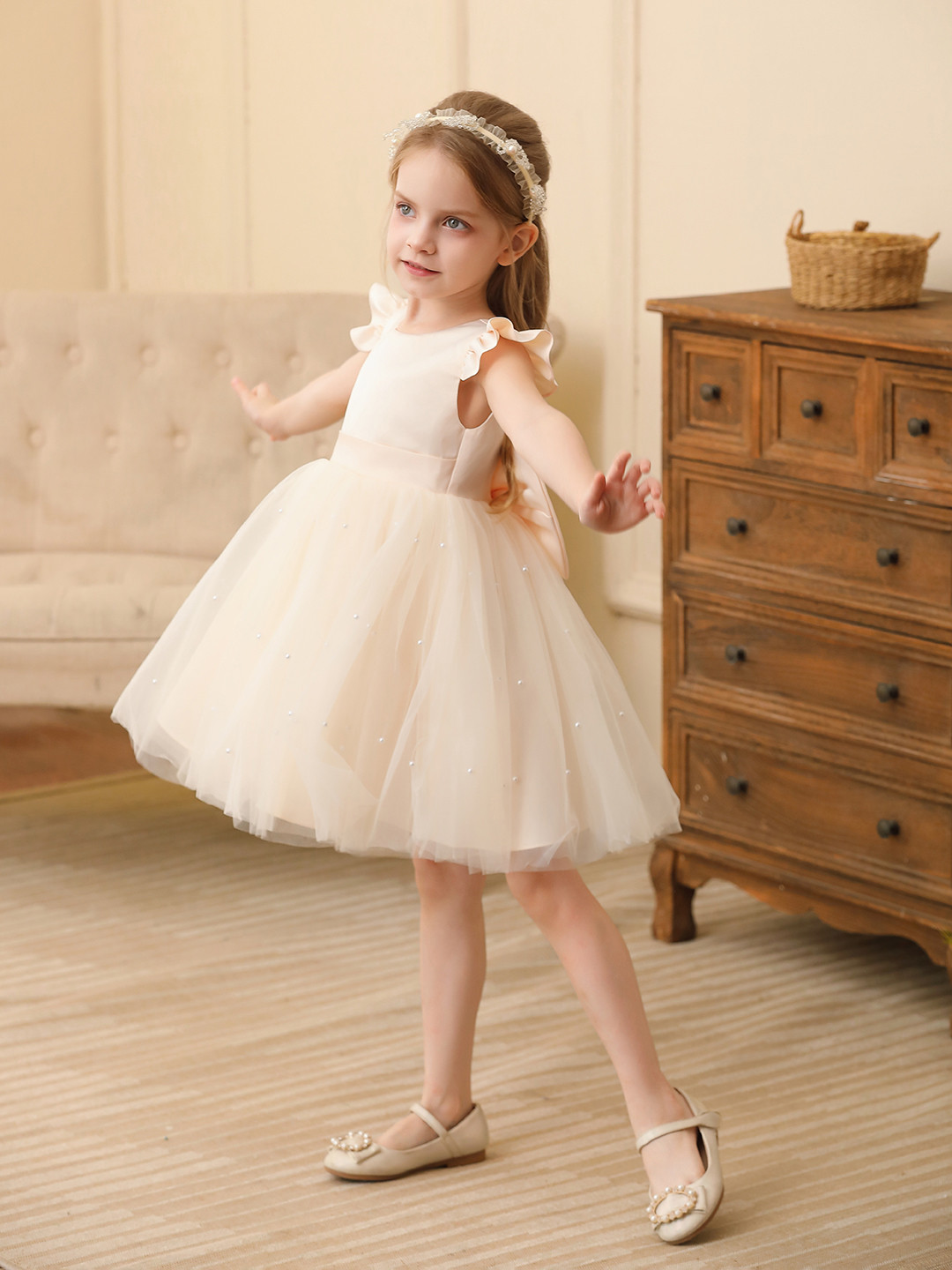 JC SPARKLE Girls Self Design Round Neck Balloon Dress