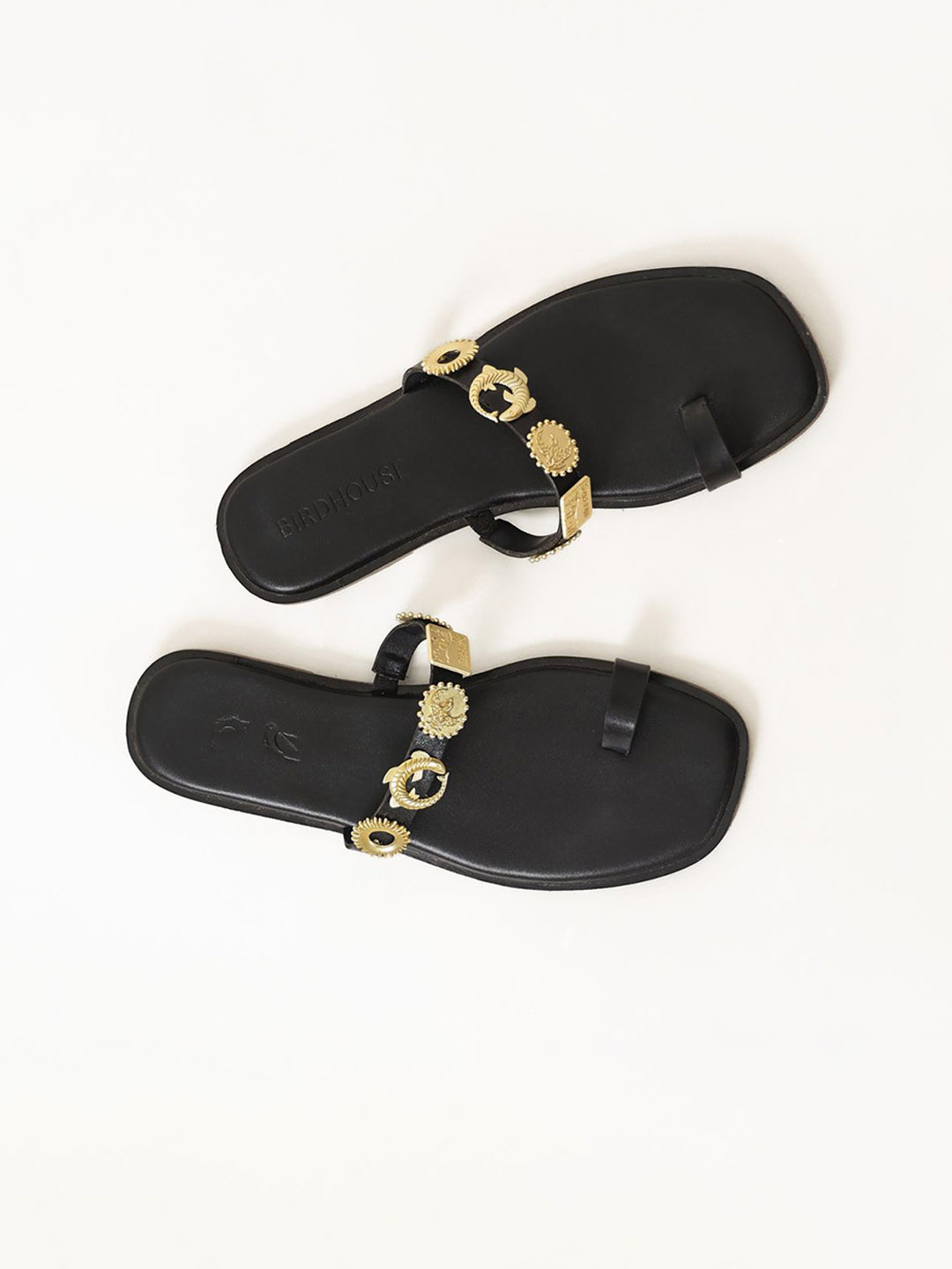 BIRDHOUSE Women Birdhouse Matsya Flats Black Polished Everyday Essential One Toe Flats