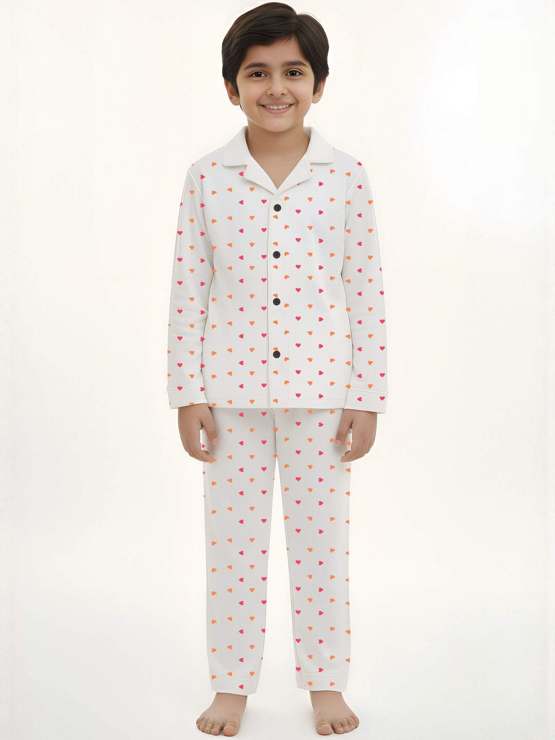 Fasha Unisex Kids White Printed Shirt With Pyjama Clothing Set