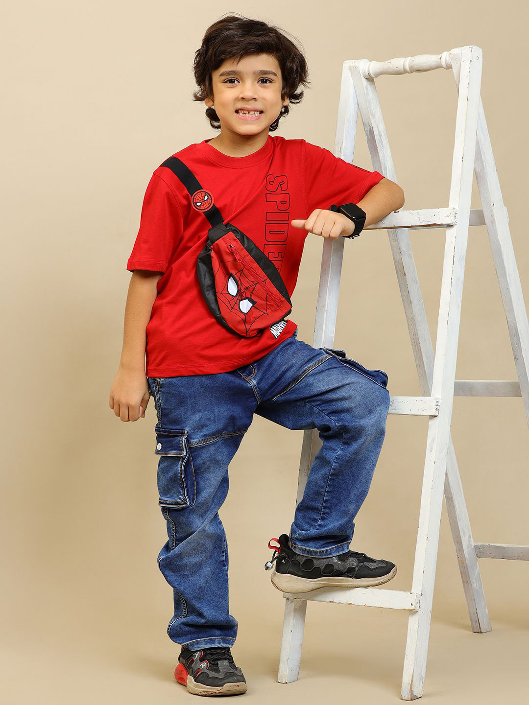 Kids Ville Boys Spider-Man Printed Round Neck T-shirt With Pouch Bag