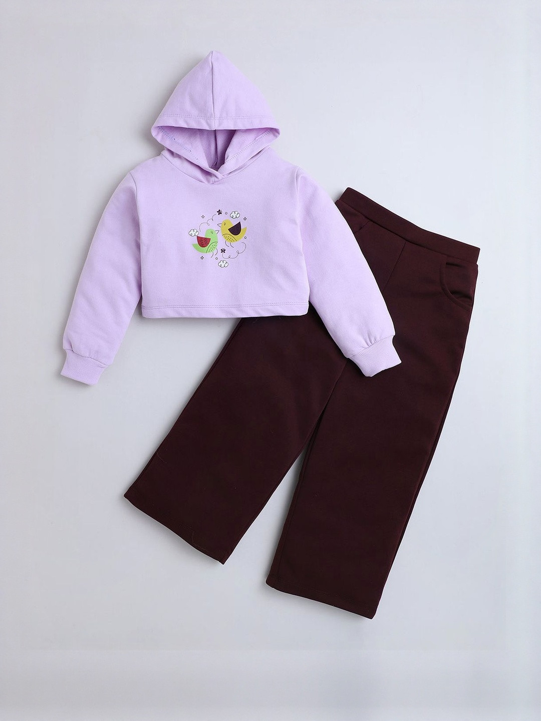 Hopscotch Girls Purple Hoodie Cotton Long Sleeves Sweatshirt & Pants