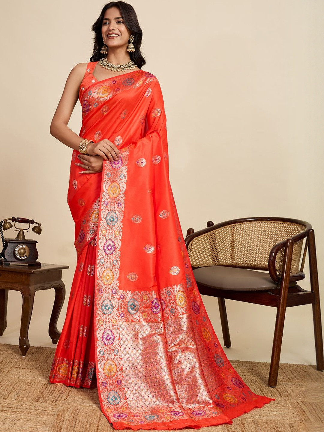 VS MALL Floral Zari Art Silk Heavy Work Paithani Saree