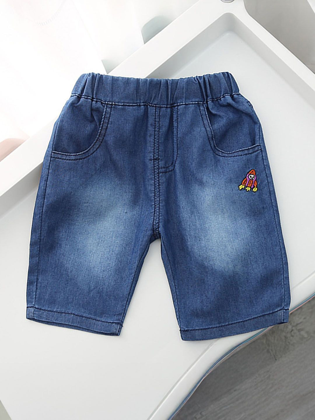 Xsole Boys Washed Embroidered Detailed Denim Shorts