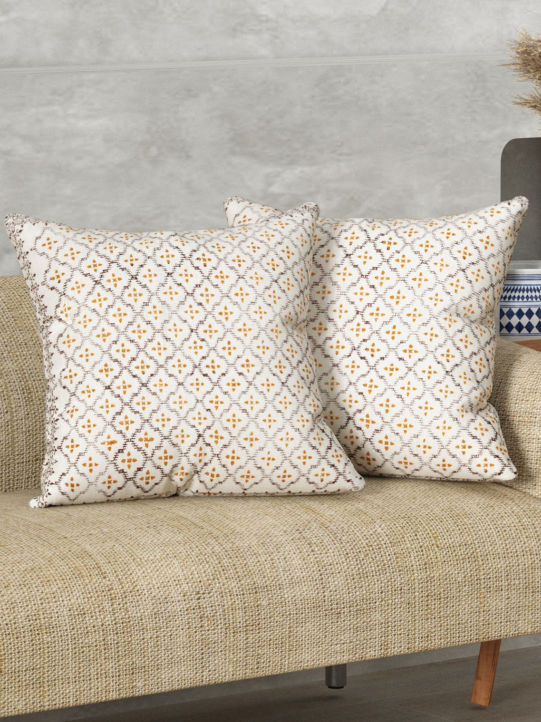 LIVING ROOTS Block Ethnic Motifs Cotton 2 Pcs Square Cushion Covers - 16 x 16 In