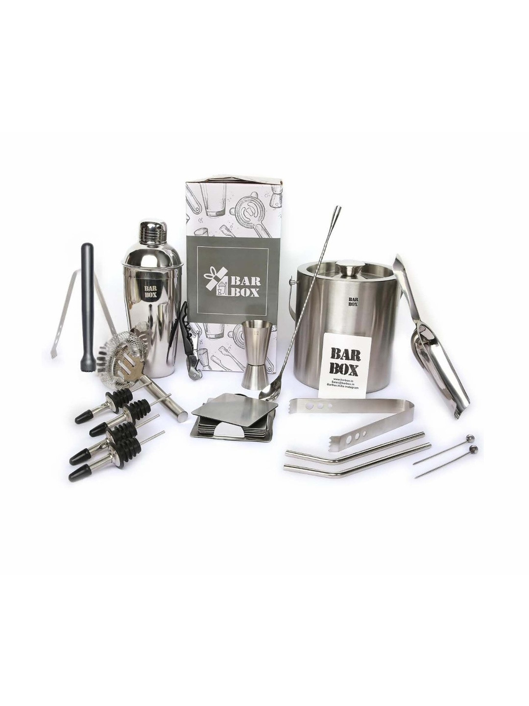 BAR BOX Silver-Toned 22 Pieces Stainless Steel Barware Tool Sets