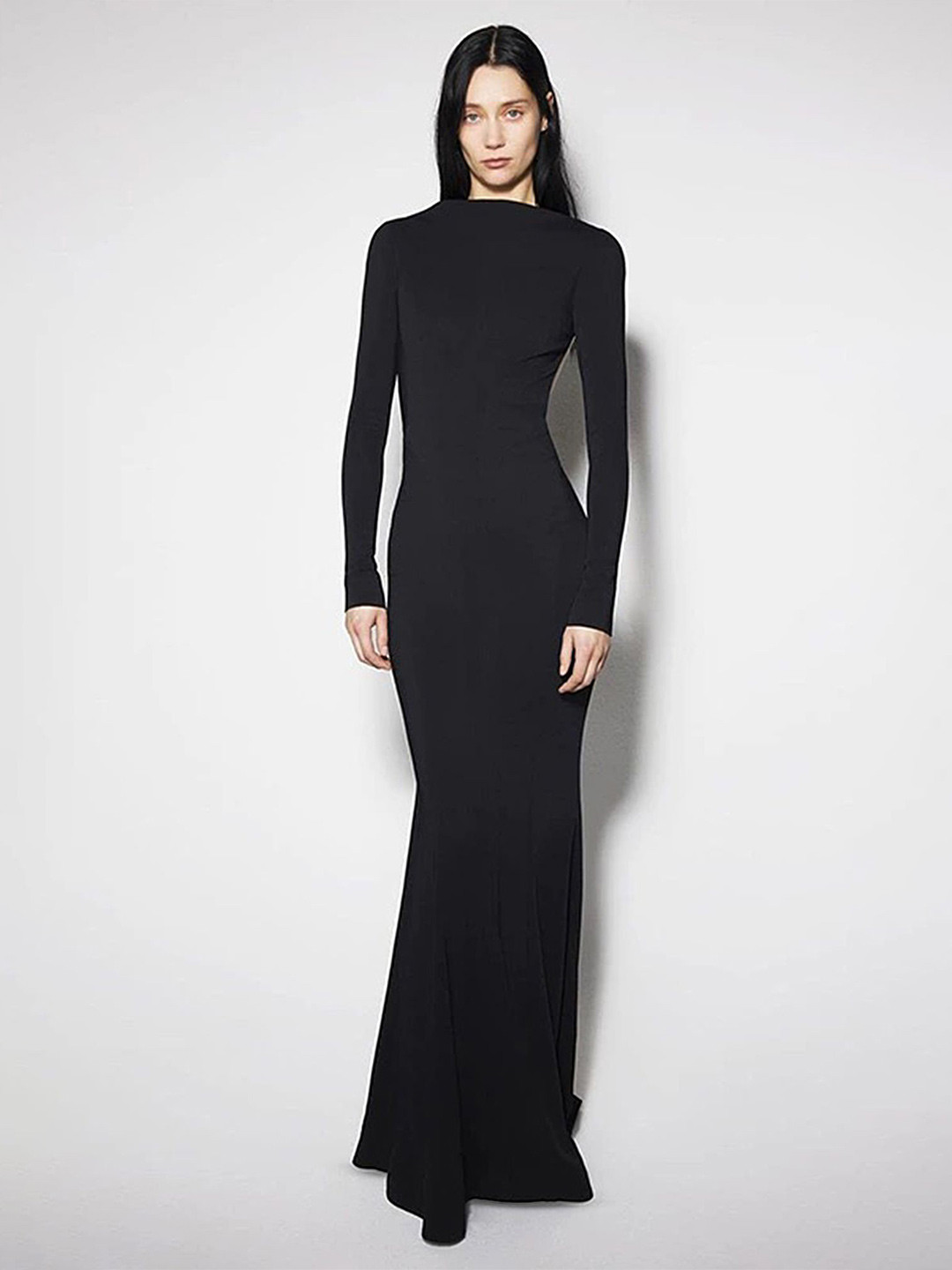 LULU & SKY Women Backless Buckle-detail Long Sleeves Sheath Maxi Dress