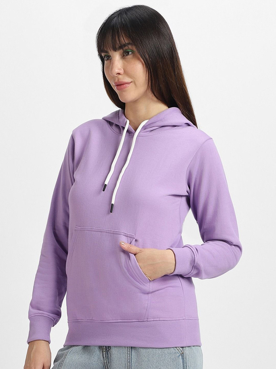 Mast & Harbour Women Lavender Regular Cotton Fleece Full sleeve Hoodie