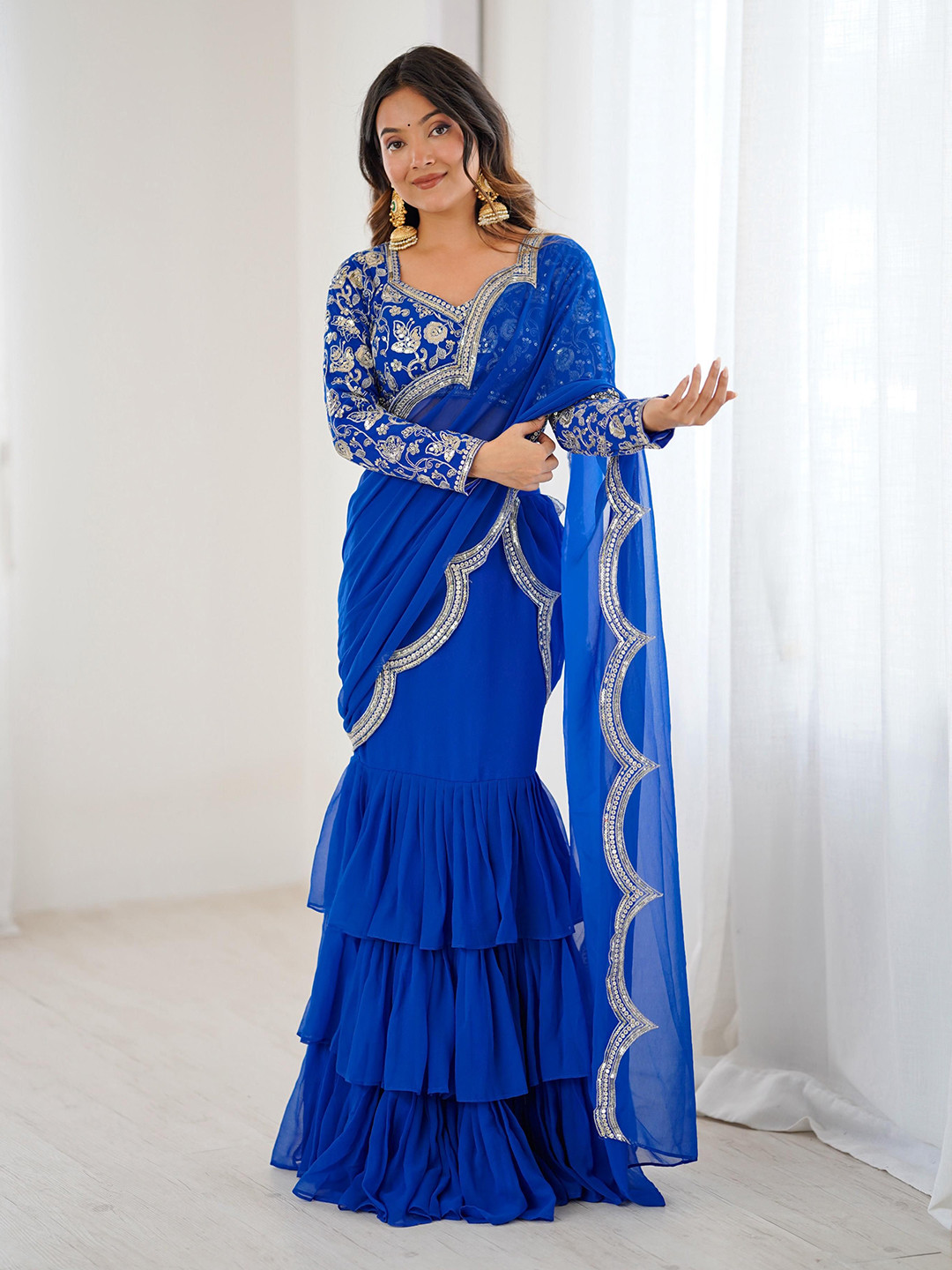 Mitera Embellished Border Ruffles Saree