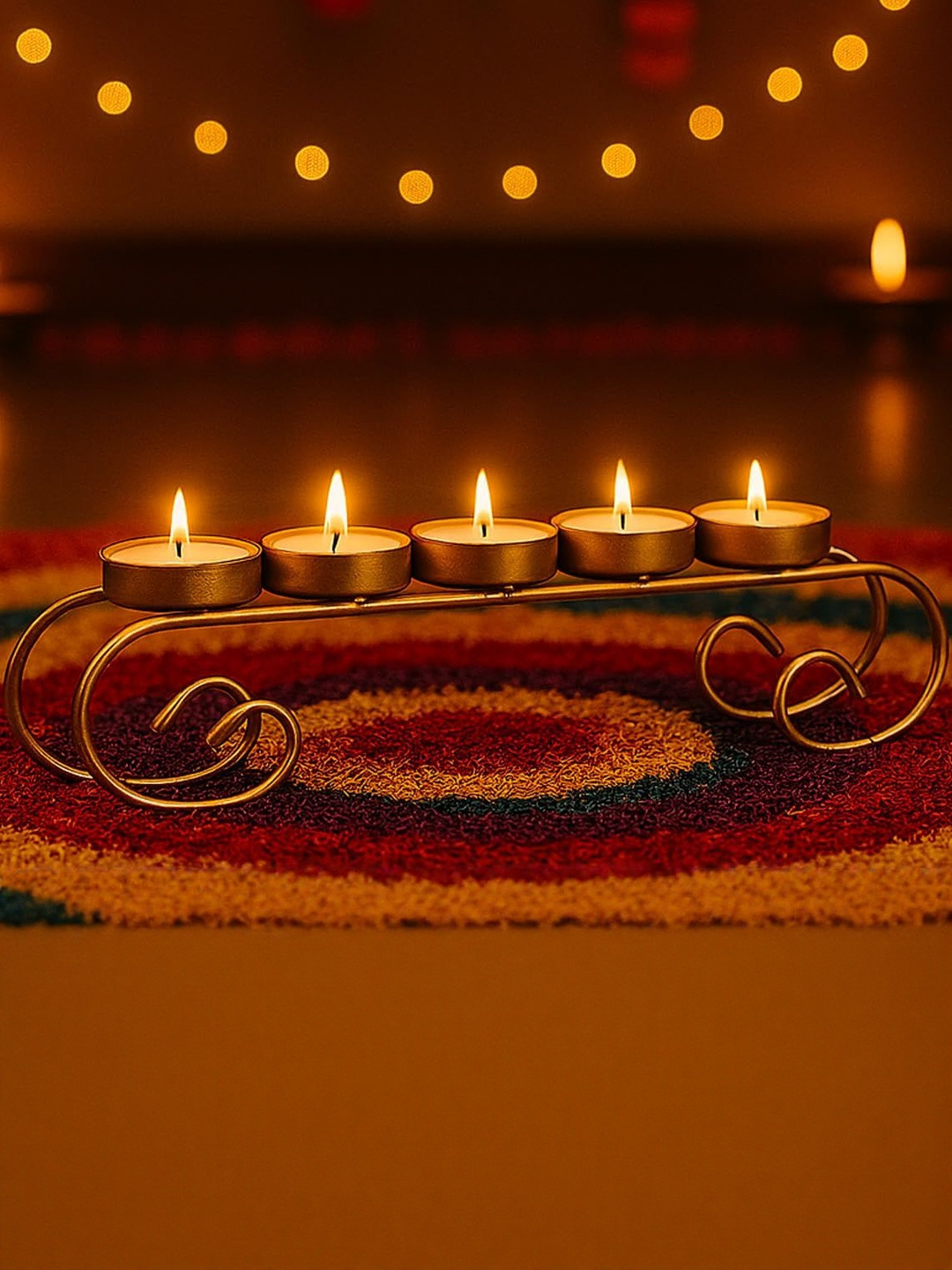 Go Hooked Tealight Candle Holder Showpiece 28cm Decorative Iron Candle Stand with 5 Tray