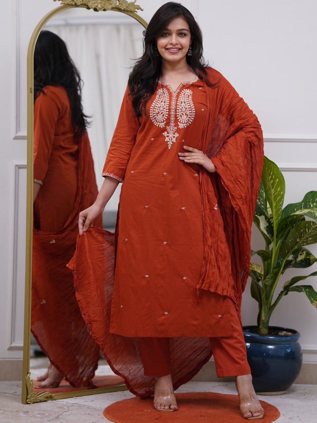 J.KANJI Women Ethnic Motifs Printed Kurta with Trousers & Dupatta