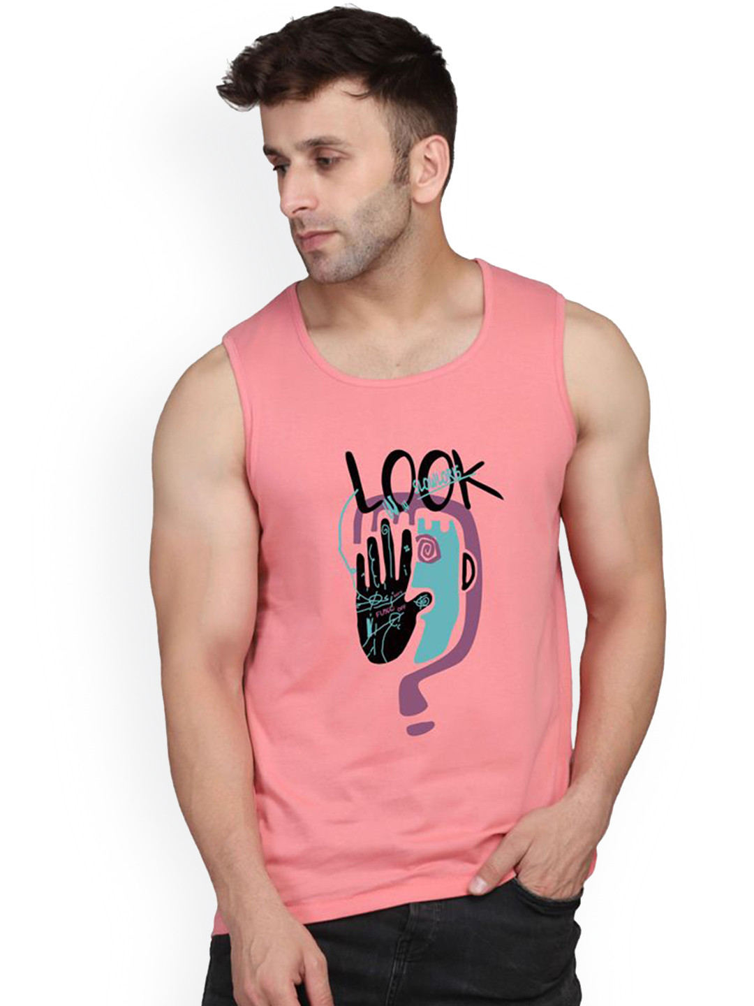 MINISTRY OF FRIENDS Men Printed Round Neck Bio-Wash Gym Innerwear Vests