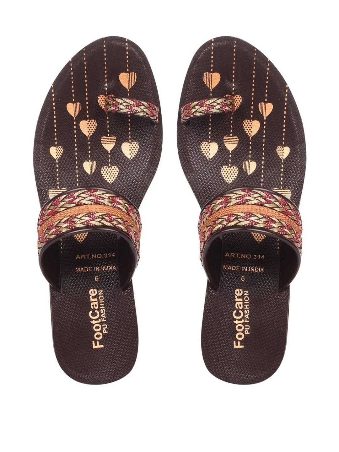 FOOT CARE Women Brown Leather Printed Open Toe Flats