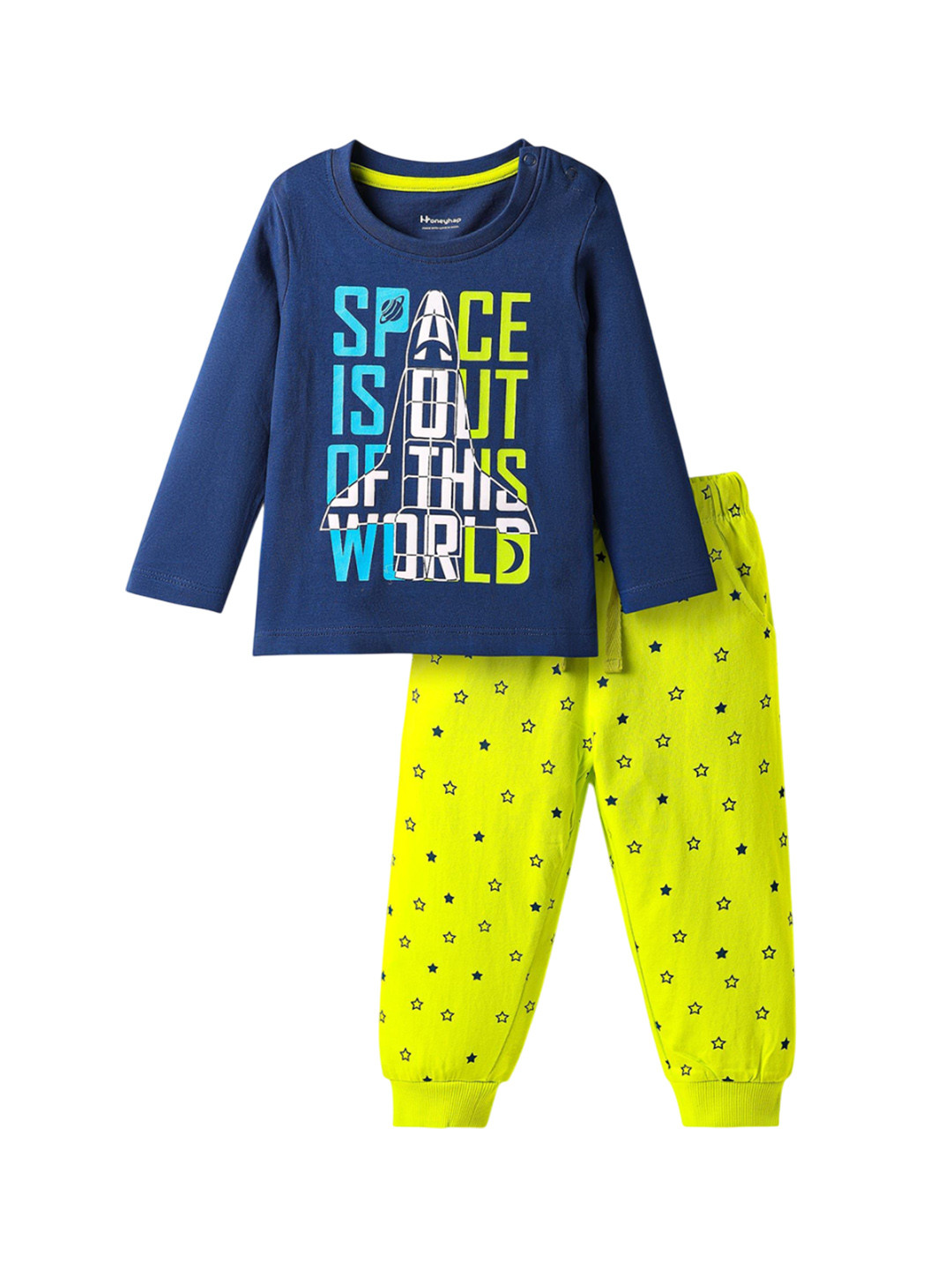 Honeyhap Boys Printed Pure Cotton Full Sleeve T-Shirt & Joggers Night Suits