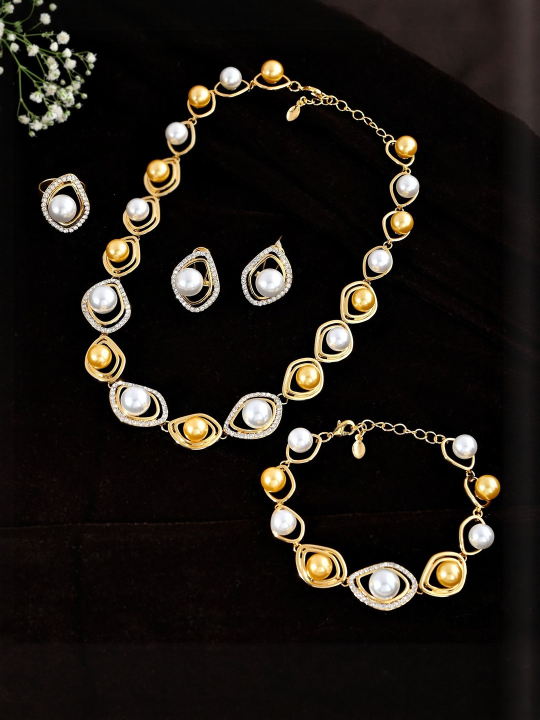Richlook Women Gold-Plated Two-Tone Pearl Jewellery Set