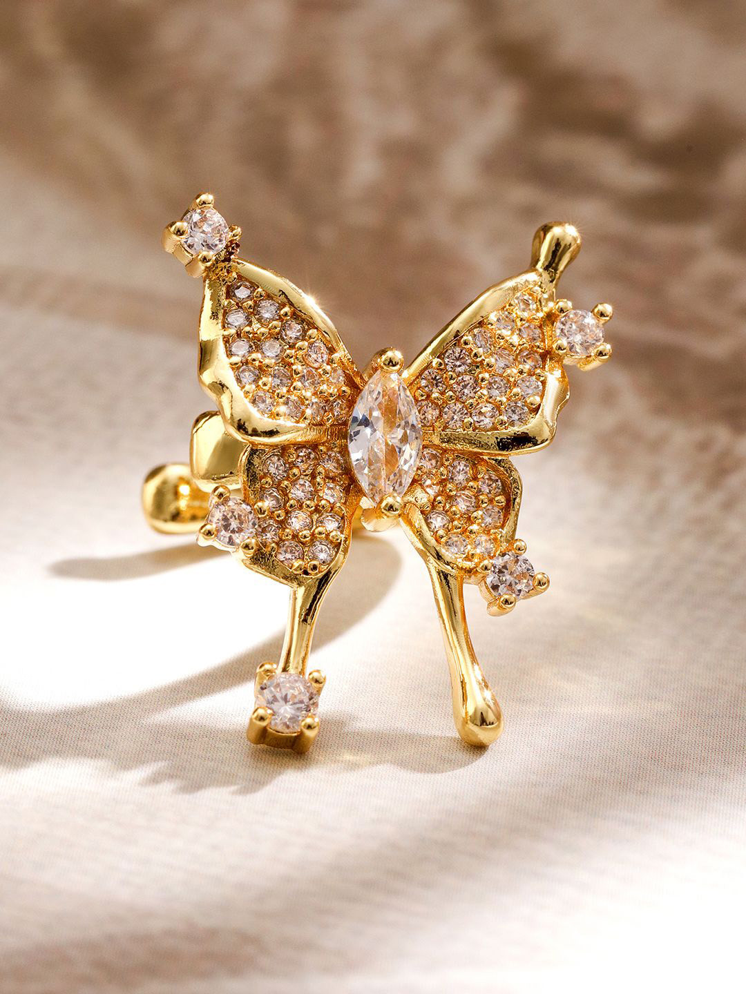 Rubans Voguish 18K Gold Plated Cubic Zirconia Studded Butterfly Design Statement Ear Cuff
