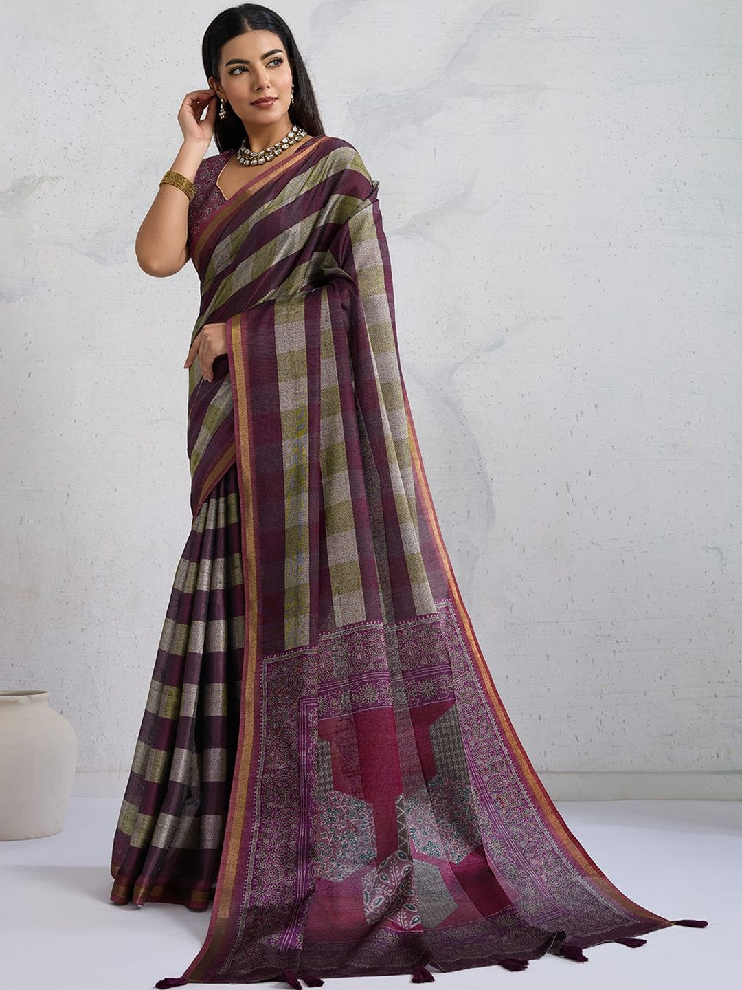 KALINI Checked Handloom Chettinad Saree