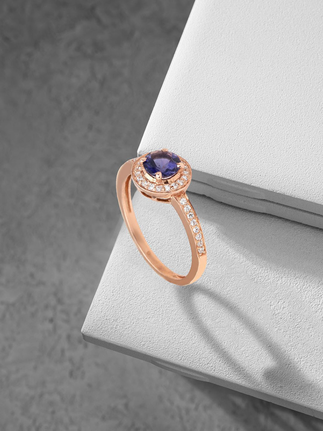 Meadows 925 Sterling Silver Iolite Cubic Zirconia & Gemstone Studded Finger Ring