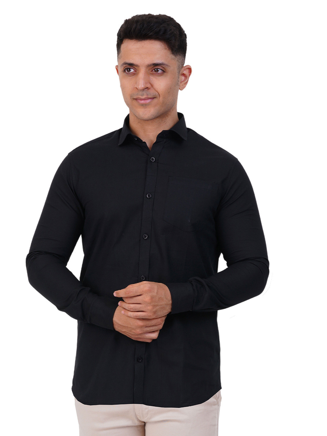 PRAKASAM COTTON Men Formal Black Full Sleeve Shirt