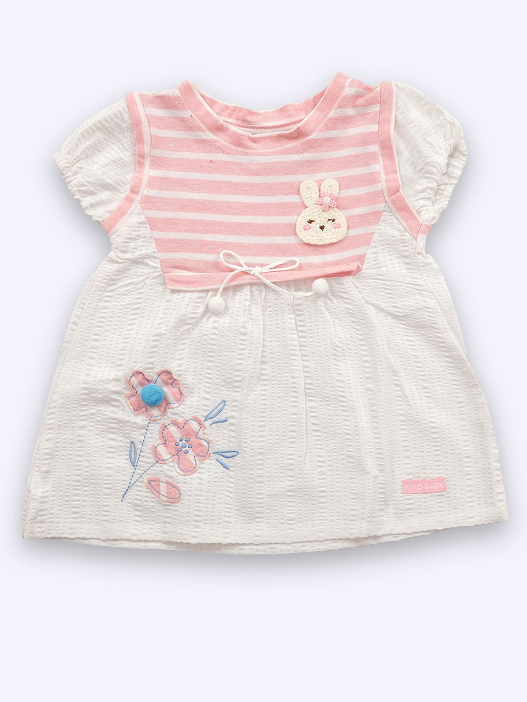 KIKO Girls Cotton Striped Applique Fit & Flare Knee Dress