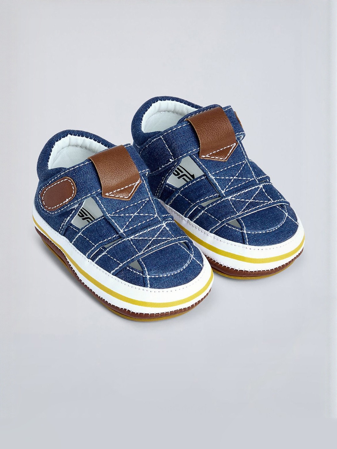 Hopscotch Kids-Unisex Blue Velcro Strap Denim Smart Casual Booties