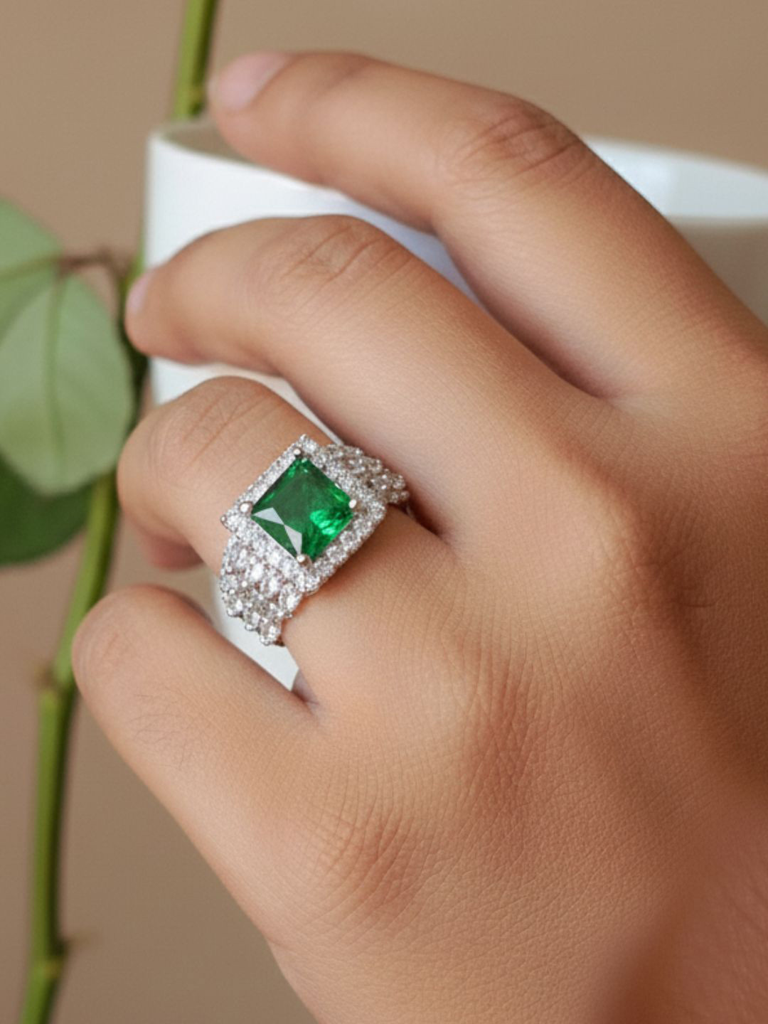 shringaar by neha Rhodium Plated CZ Ring