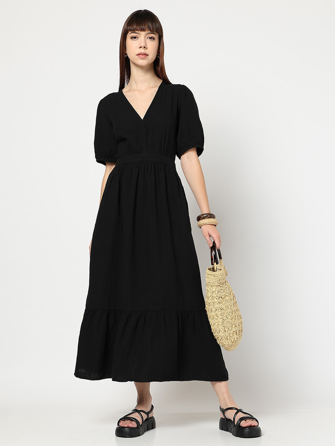 GAP Fit & Flare Tie Up Maxi Dress
