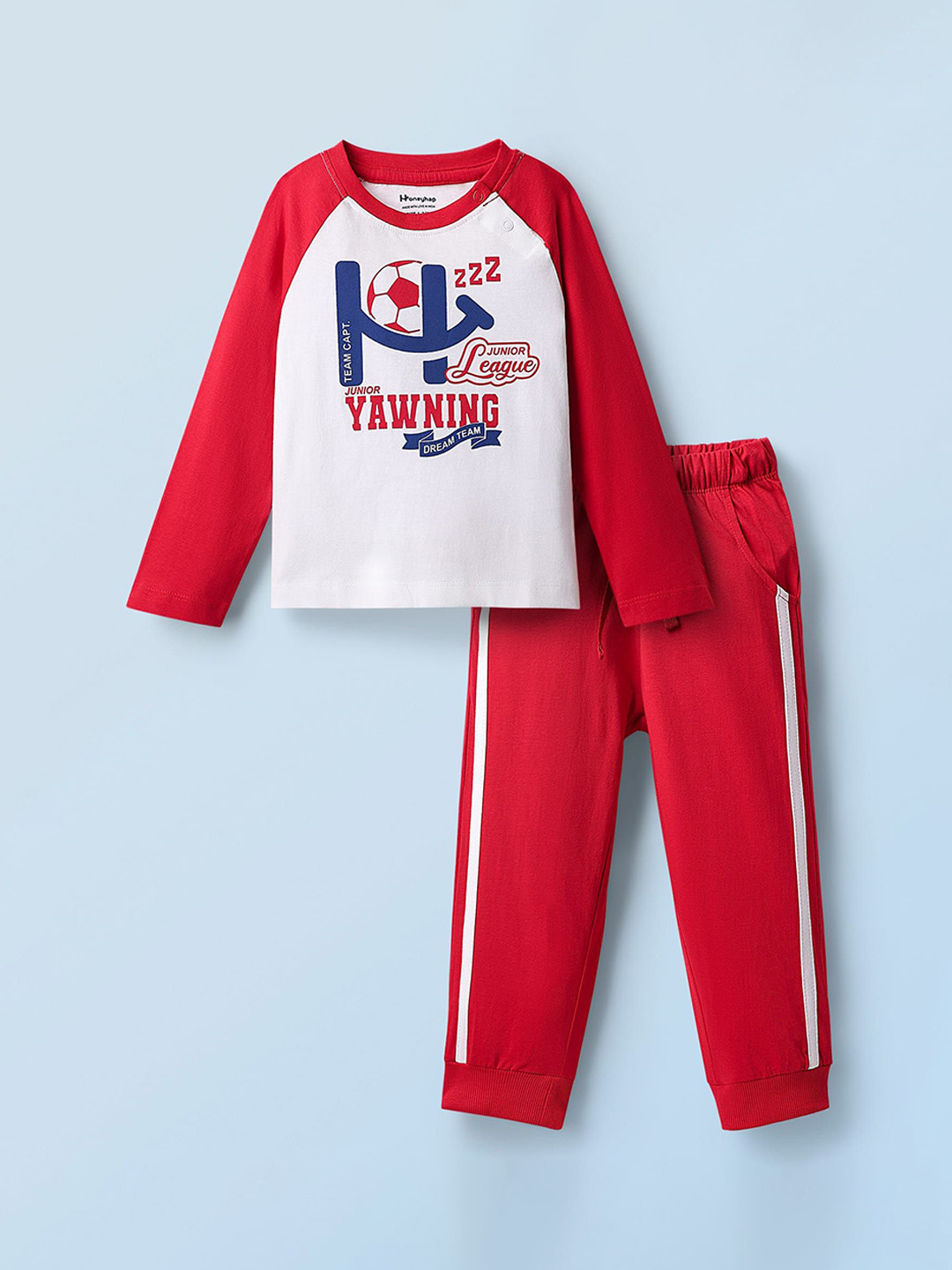 Honeyhap Boys Typography Printed Long Sleeve Bio-Finish Night Suit