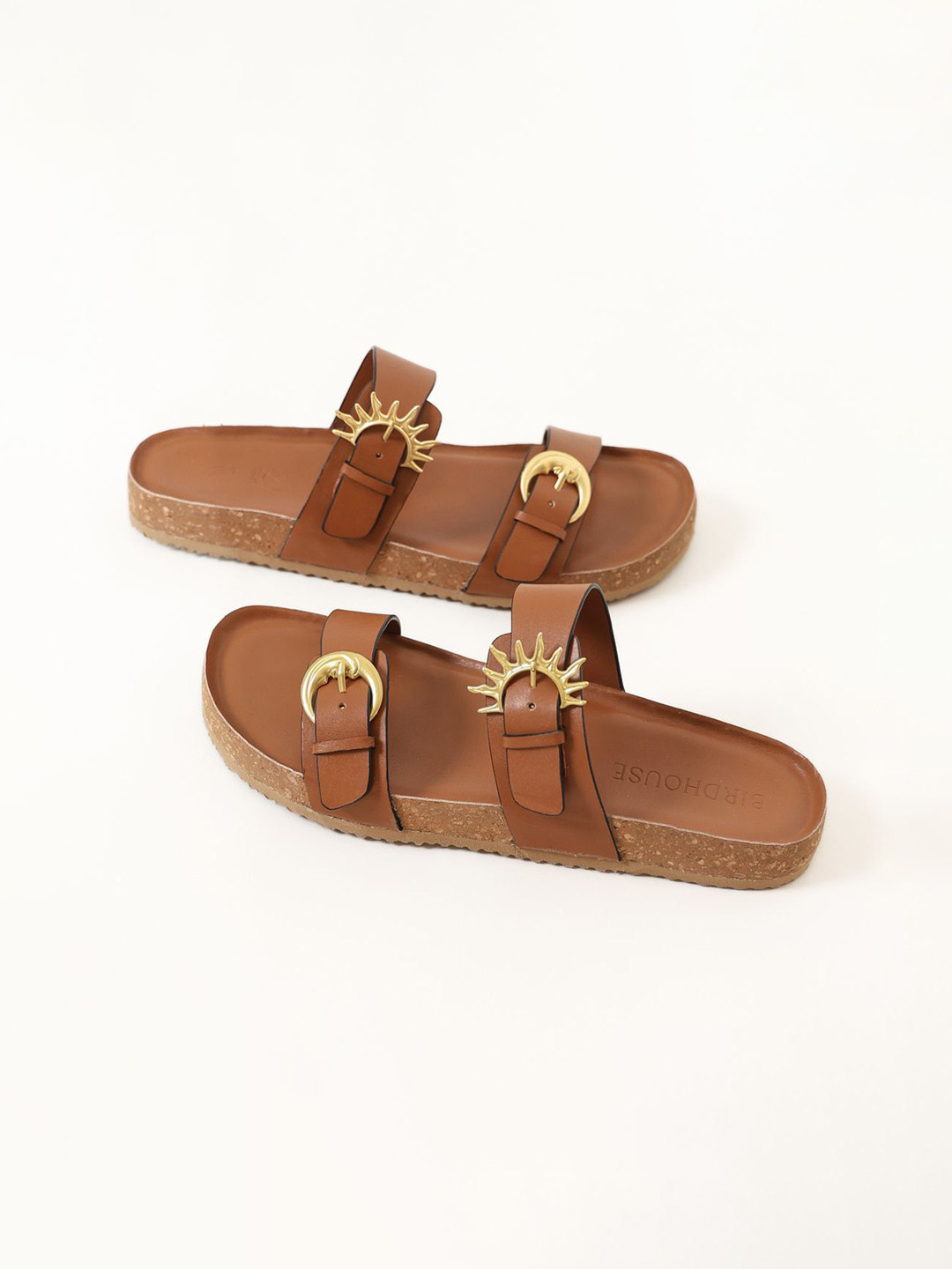 BIRDHOUSE Women Birdhouse Ambar Slides Dark Tan Polished Daily Fit Open Toe Flats