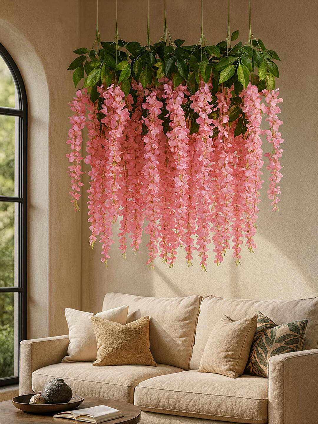 Homesake Pink & Green 12 Pieces Faux Wisteria Vine Hanging Flower