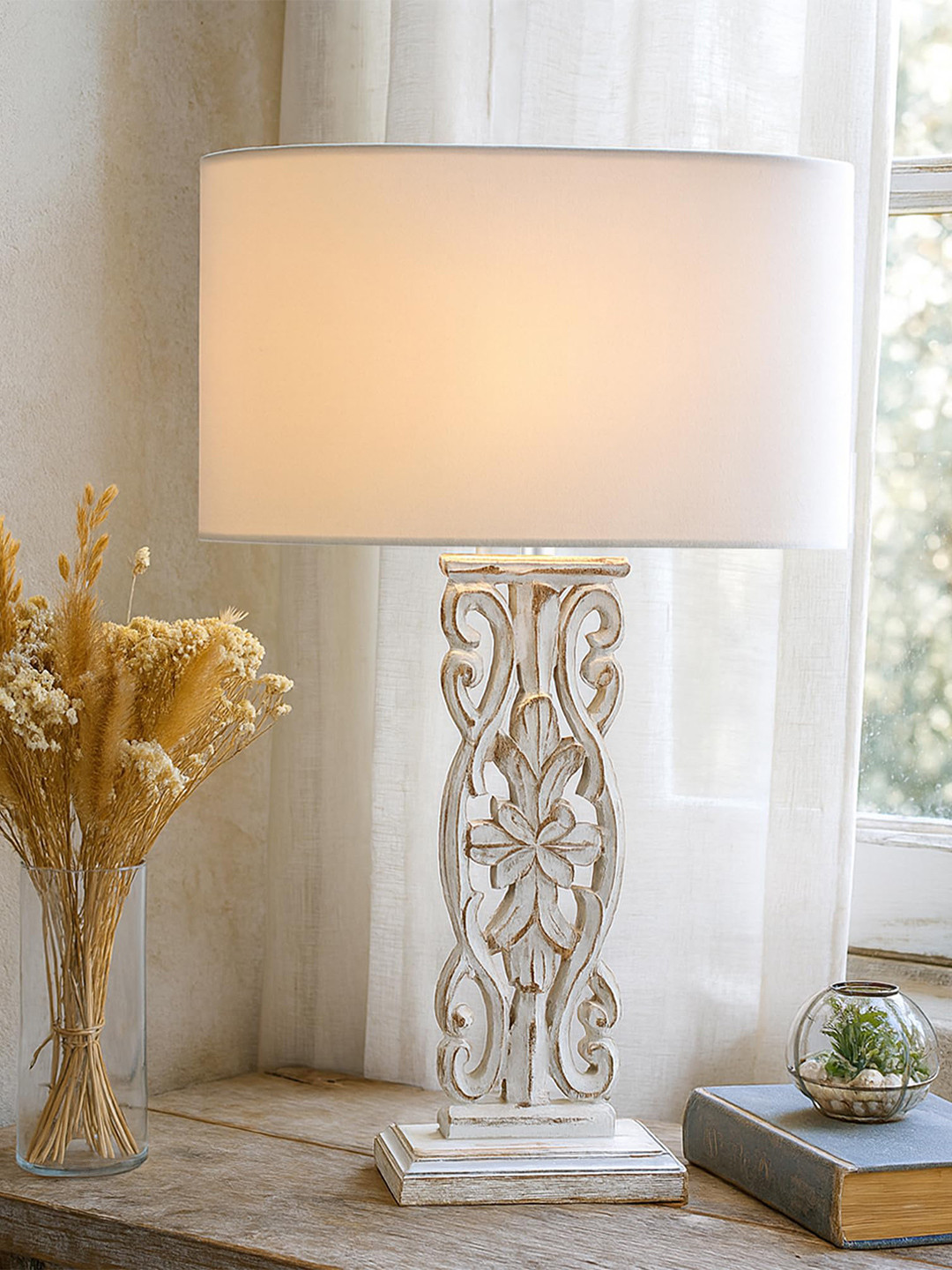 Homesake White Self-Design Wooden Table Lamp